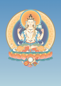 Avalokiteshvara (4-armed) 2 with offerings and back